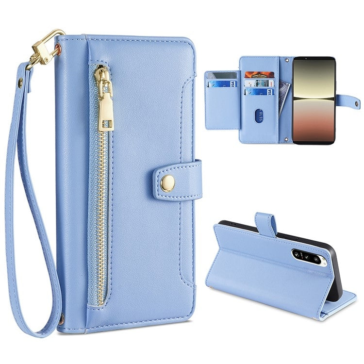 For Sony Xperia 5 IV Sheep Texture Cross-body Zipper Wallet Leather Phone Case(Blue) - free shipping - PMC TechLife - Order now!