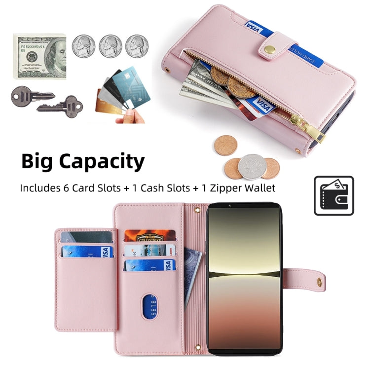 For Sony Xperia 5 IV Sheep Texture Cross-body Zipper Wallet Leather Phone Case(Pink) - Sony Cases by PMC TechLife | Online Shopping South Africa | PMC TechLife | Buy Now Pay Later Mobicred