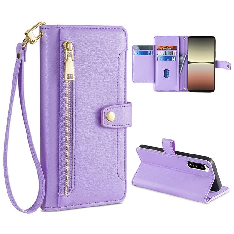 For Sony Xperia 5 IV Sheep Texture Cross-body Zipper Wallet Leather Phone Case(Purple) - Sony Cases by PMC TechLife | Online Shopping South Africa | PMC TechLife | Buy Now Pay Later Mobicred