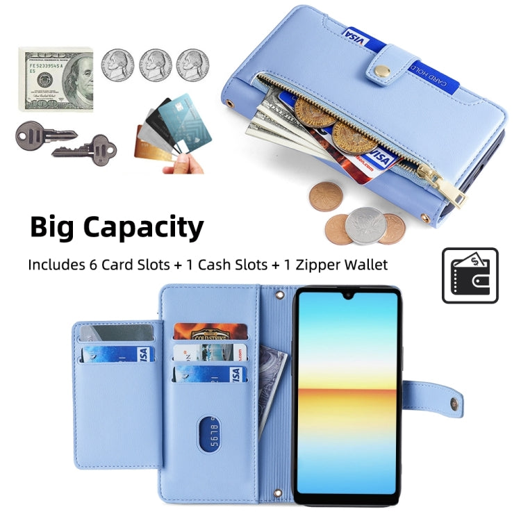 For Sony Xperia Ace III Sheep Texture Cross-body Zipper Wallet Leather Phone Case(Blue) - Sony Cases by PMC TechLife | Online Shopping South Africa | PMC TechLife | Buy Now Pay Later Mobicred