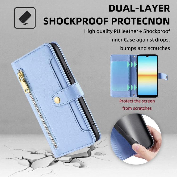 For Sony Xperia Ace III Sheep Texture Cross-body Zipper Wallet Leather Phone Case(Blue) - Sony Cases by PMC TechLife | Online Shopping South Africa | PMC TechLife | Buy Now Pay Later Mobicred