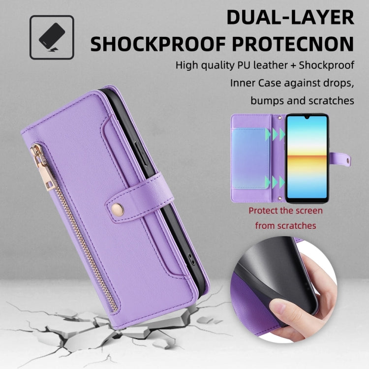 For Sony Xperia Ace III Sheep Texture Cross-body Zipper Wallet Leather Phone Case(Purple) - Sony Cases by PMC TechLife | Online Shopping South Africa | PMC TechLife | Buy Now Pay Later Mobicred