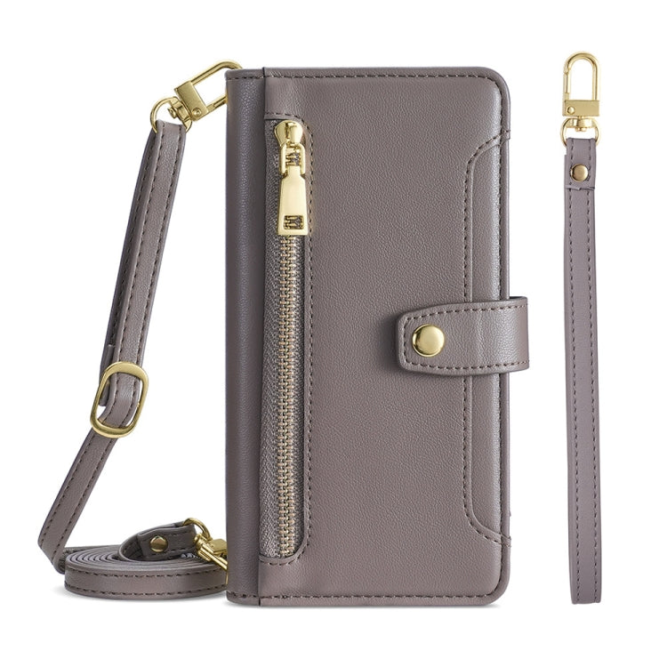 For OnePlus 10 Pro 5G Sheep Texture Cross-body Zipper Wallet Leather Phone Case(Grey) - OnePlus Cases by PMC TechLife | Online Shopping South Africa | PMC TechLife | Buy Now Pay Later Mobicred