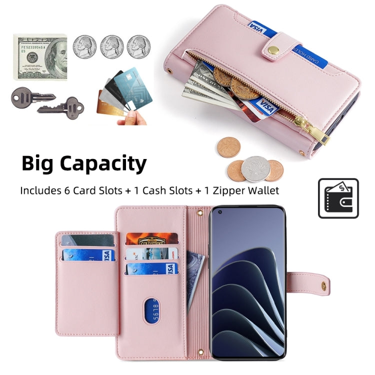 For OnePlus 10 Pro 5G Sheep Texture Cross-body Zipper Wallet Leather Phone Case(Pink) - OnePlus Cases by PMC TechLife | Online Shopping South Africa | PMC TechLife | Buy Now Pay Later Mobicred