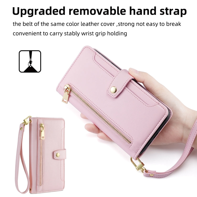For OnePlus 10 Pro 5G Sheep Texture Cross-body Zipper Wallet Leather Phone Case(Pink) - OnePlus Cases by PMC TechLife | Online Shopping South Africa | PMC TechLife | Buy Now Pay Later Mobicred