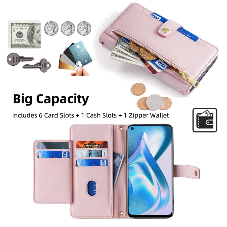 For OnePlus Ace Racing Sheep Texture Cross-body Zipper Wallet Leather Phone Case(Pink) - OnePlus Cases by PMC TechLife | Online Shopping South Africa | PMC TechLife | Buy Now Pay Later Mobicred