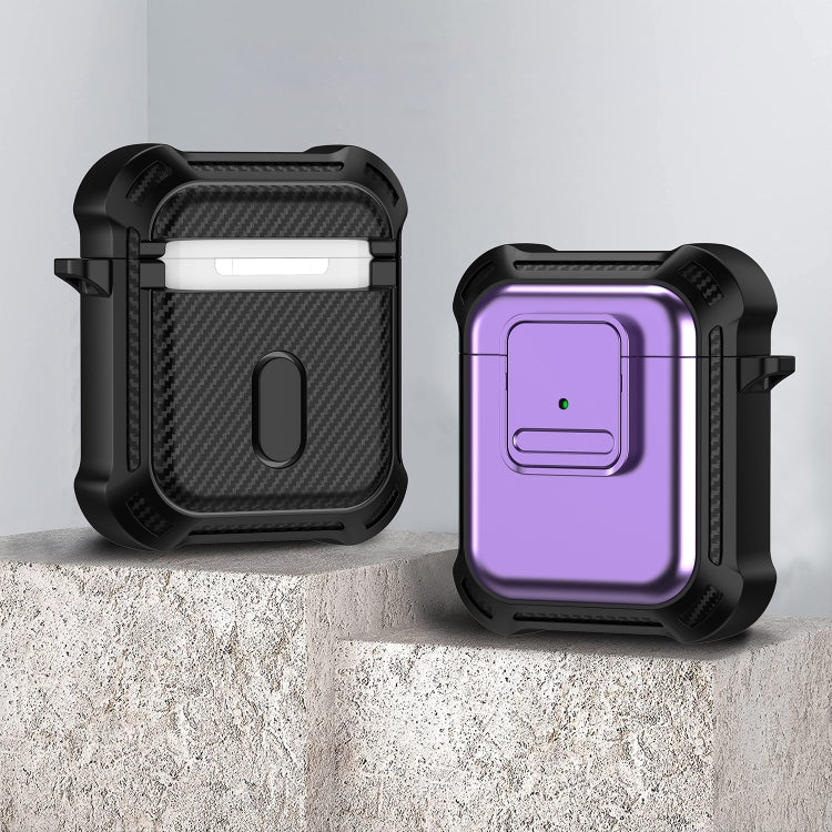 For AirPods 1 / 2 TPU + PC Shockproof Earphone Protective Case with Switch(Purple) - For AirPods 1/2 by PMC Jewellery | Online Shopping South Africa | PMC Jewellery | Buy Now Pay Later Mobicred