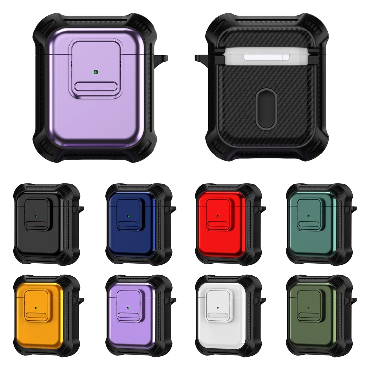 For AirPods 1 / 2 TPU + PC Shockproof Earphone Protective Case with Switch(Purple) - For AirPods 1/2 by PMC Jewellery | Online Shopping South Africa | PMC Jewellery | Buy Now Pay Later Mobicred