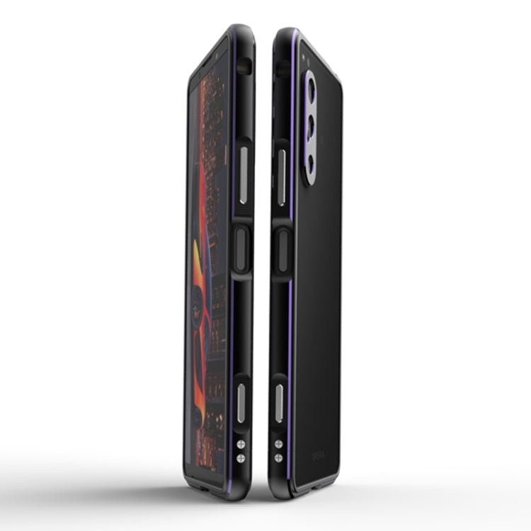 For Sony Xperia 5 ��� Aurora Series Lens Protector + Metal Frame Phone Case(Black+Purple) - Sony Cases by PMC TechLife | Online Shopping South Africa | PMC TechLife | Buy Now Pay Later Mobicred