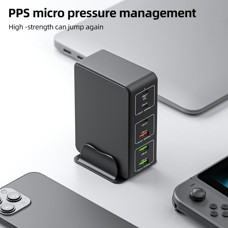 818H 120W Type-C + USB 6-Ports Desktop Fast Charger, Plug Type:UK Plug(White) - Multifunction Charger by PMC Jewellery | Online Shopping South Africa | PMC Jewellery | Buy Now Pay Later Mobicred