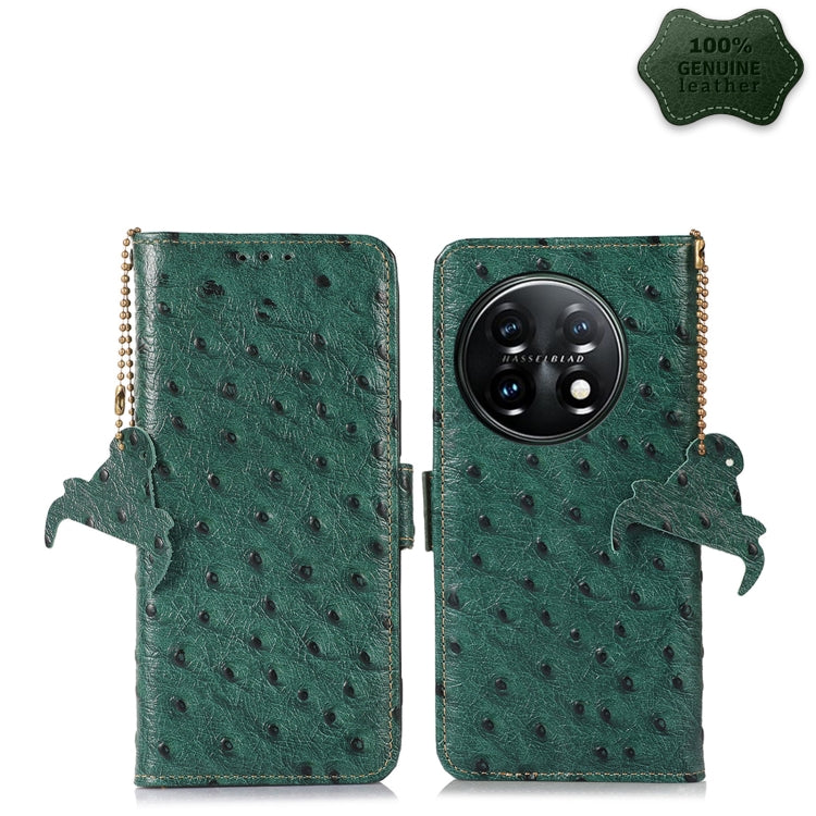 For OnePlus 11 5G Ostrich Pattern Genuine Leather RFID Phone Case(Green) - OnePlus Cases by PMC TechLife | Online Shopping South Africa | PMC TechLife | Buy Now Pay Later Mobicred