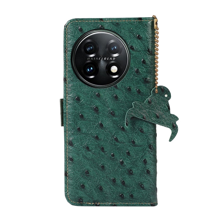 For OnePlus 11 5G Ostrich Pattern Genuine Leather RFID Phone Case(Green) - OnePlus Cases by PMC TechLife | Online Shopping South Africa | PMC TechLife | Buy Now Pay Later Mobicred