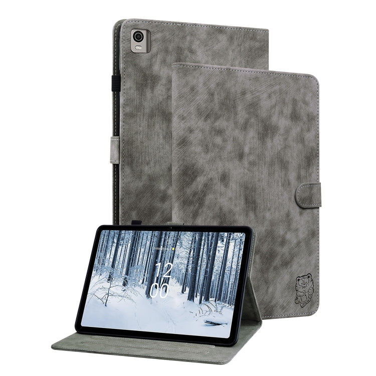 For Nokia T21 Tiger Pattern Flip Leather Tablet Case(Grey) - Nokia by PMC TechLife | Online Shopping South Africa | PMC TechLife | Buy Now Pay Later Mobicred