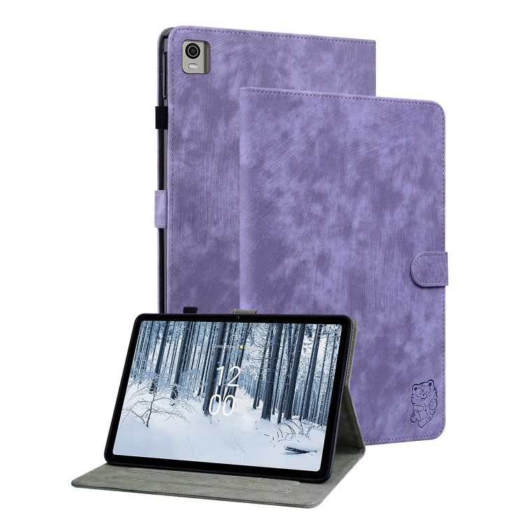 For Nokia T21 Tiger Pattern Flip Leather Tablet Case(Purple) - Nokia by PMC TechLife | Online Shopping South Africa | PMC TechLife | Buy Now Pay Later Mobicred