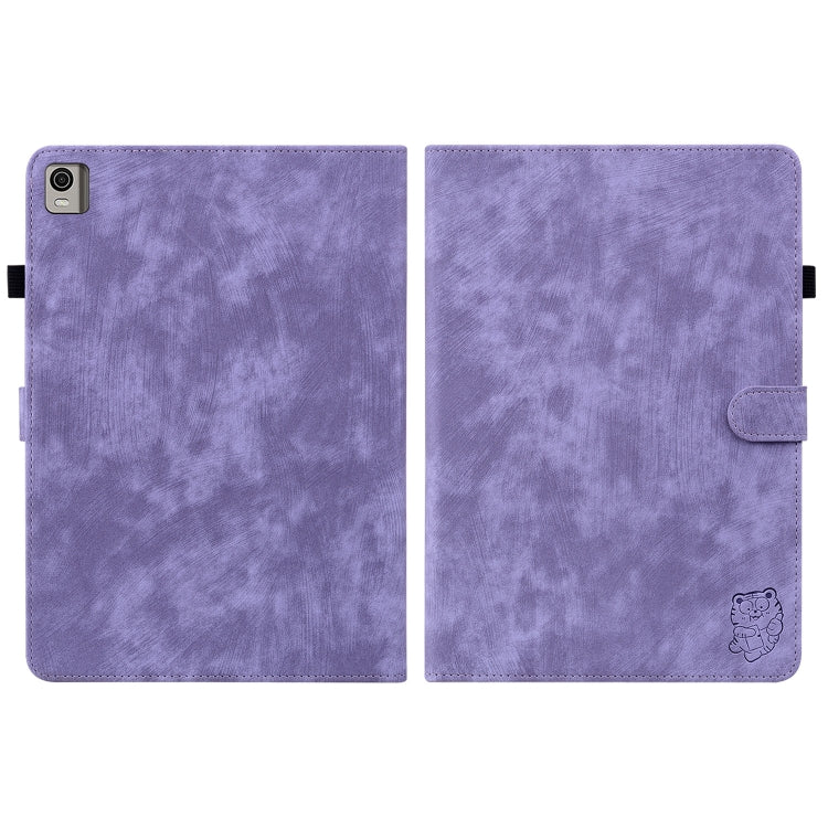 For Nokia T21 Tiger Pattern Flip Leather Tablet Case(Purple) - Nokia by PMC TechLife | Online Shopping South Africa | PMC TechLife | Buy Now Pay Later Mobicred