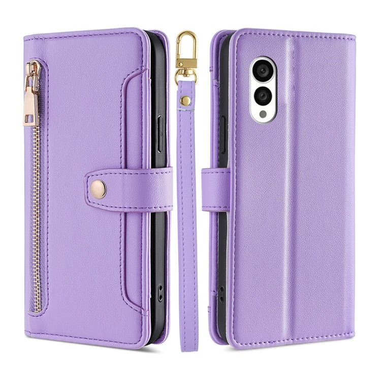 For Fujitsu Arrows N F-51C Sheep Texture Cross-body Zipper Wallet Leather Phone Case(Purple) - More Brand by PMC TechLife | Online Shopping South Africa | PMC TechLife | Buy Now Pay Later Mobicred