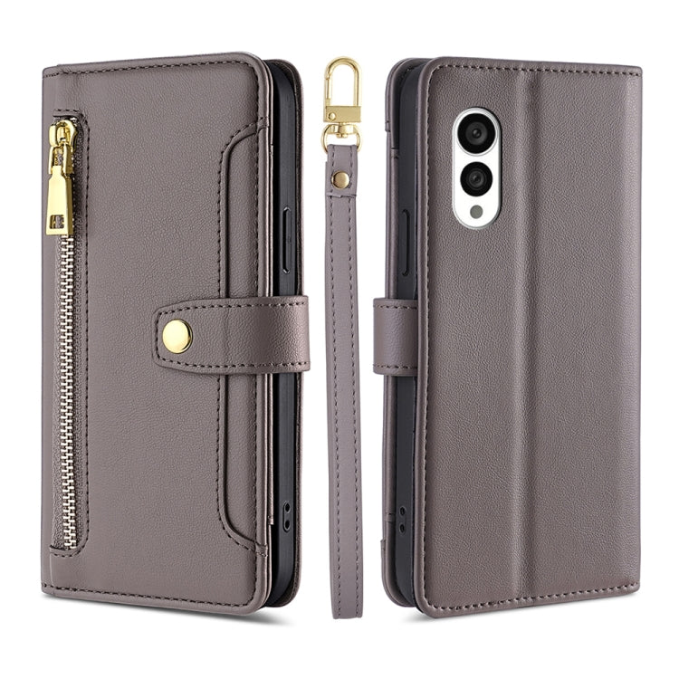 For Fujitsu Arrows N F-51C Sheep Texture Cross-body Zipper Wallet Leather Phone Case(Grey) - free shipping - PMC TechLife - Order now!