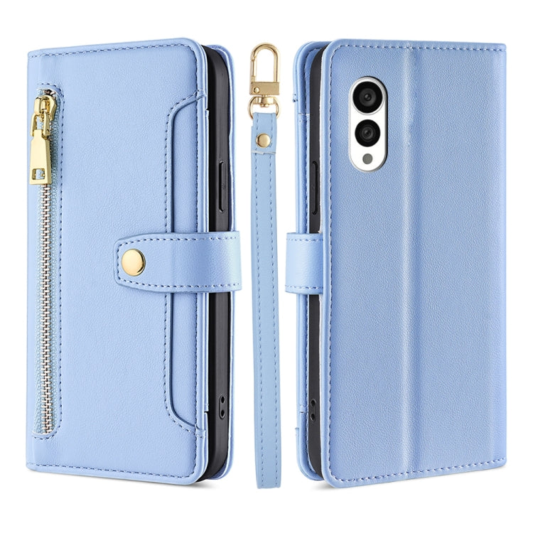 For Fujitsu Arrows N F-51C Sheep Texture Cross-body Zipper Wallet Leather Phone Case(Blue) - free shipping - PMC TechLife - Order now!