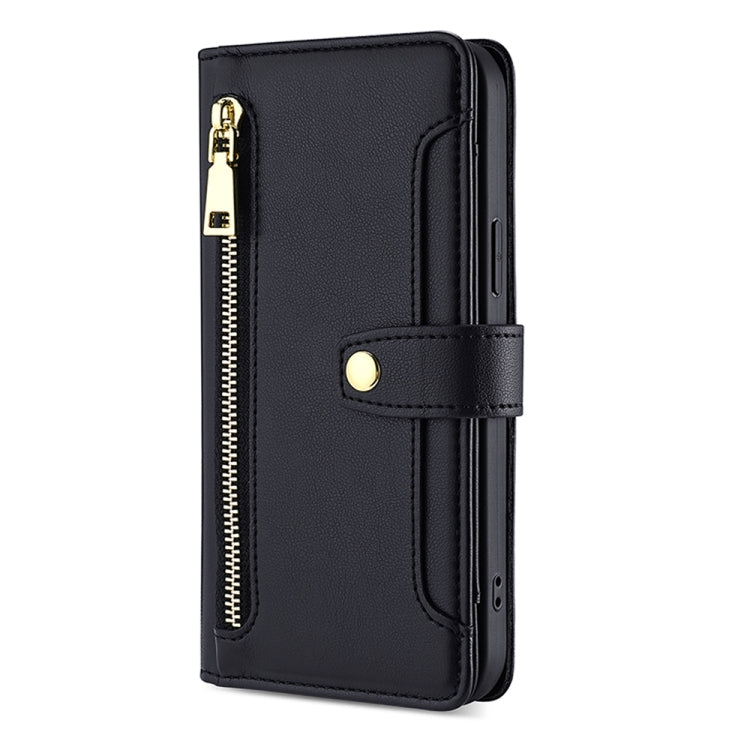 For OnePlus 11 Sheep Texture Cross-body Zipper Wallet Leather Phone Case(Black) - OnePlus Cases by PMC TechLife | Online Shopping South Africa | PMC TechLife | Buy Now Pay Later Mobicred