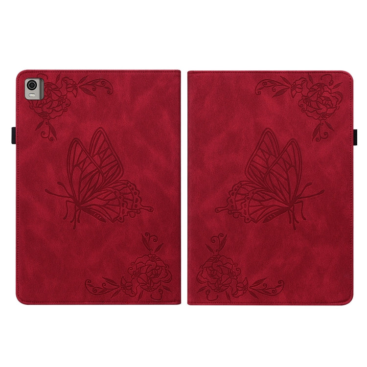 For Nokia T21 Butterfly Flower Embossed Leather Tablet Case(Red) - Nokia by PMC TechLife | Online Shopping South Africa | PMC TechLife | Buy Now Pay Later Mobicred