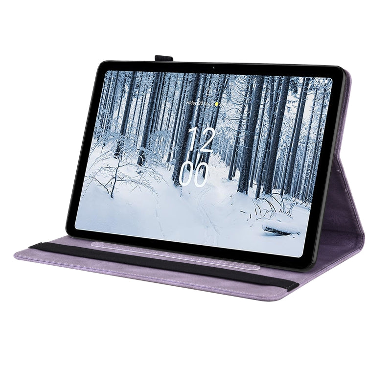 For Nokia T21 Butterfly Flower Embossed Leather Tablet Case(Purple) - Nokia by PMC TechLife | Online Shopping South Africa | PMC TechLife | Buy Now Pay Later Mobicred