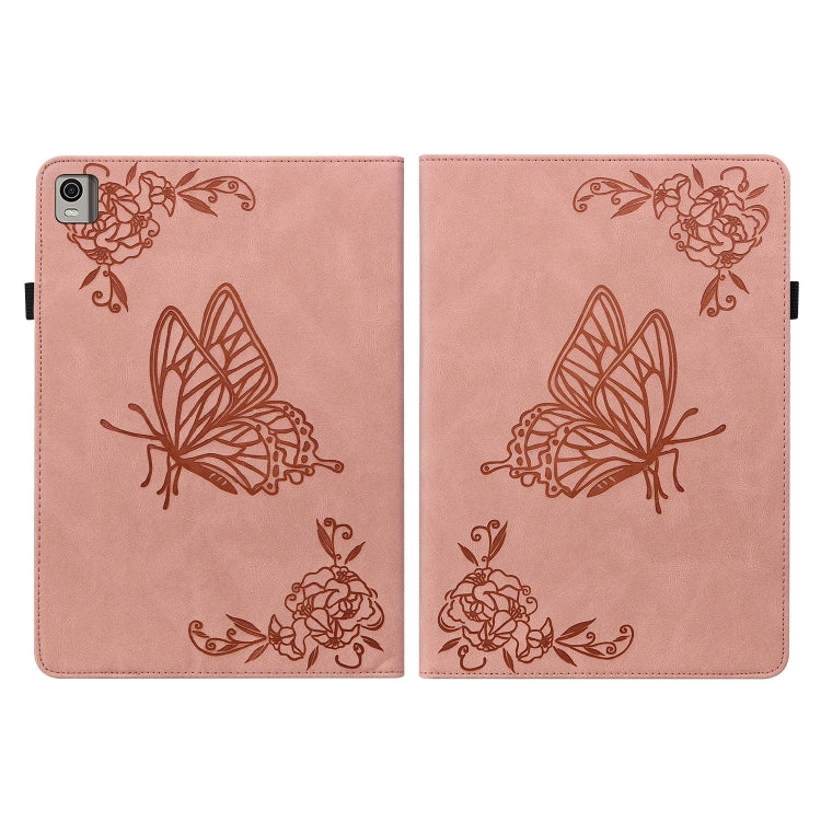 For Nokia T21 Butterfly Flower Embossed Leather Tablet Case(Rose Gold) - Nokia by PMC TechLife | Online Shopping South Africa | PMC TechLife | Buy Now Pay Later Mobicred
