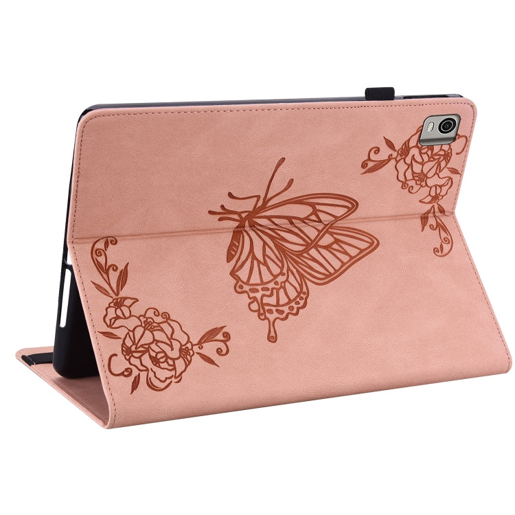 For Nokia T21 Butterfly Flower Embossed Leather Tablet Case(Rose Gold) - Nokia by PMC TechLife | Online Shopping South Africa | PMC TechLife | Buy Now Pay Later Mobicred