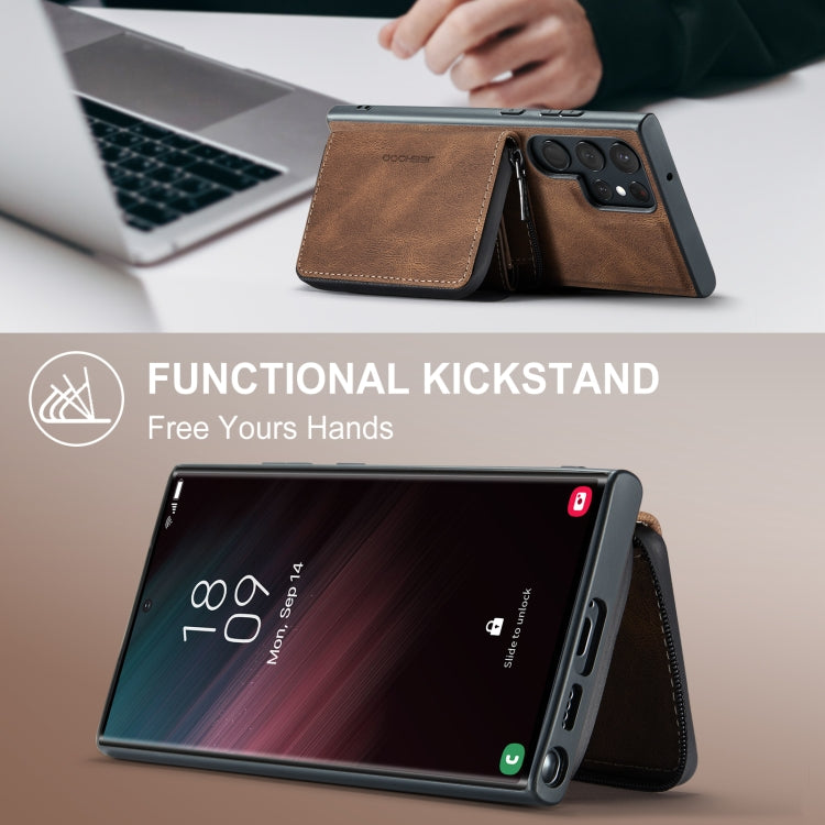 For Samsung Galaxy S24 Ultra 5G JEEHOOD Magnetic Zipper Horizontal Flip Leather Phone Case(Brown) - free shipping - PMC Jewellery - Order now!
