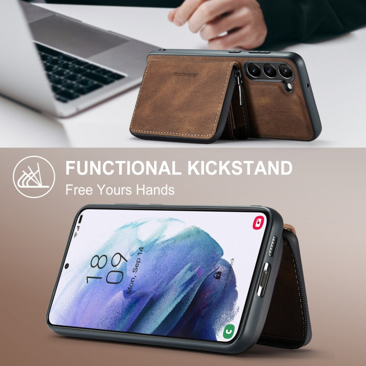 For Samsung Galaxy S24 5G JEEHOOD Magnetic Zipper Horizontal Flip Leather Phone Case(Brown) - free shipping - PMC Jewellery - Order now!