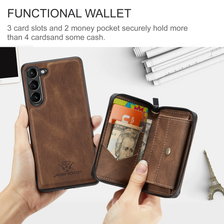For Samsung Galaxy S24+ 5G JEEHOOD Magnetic Zipper Horizontal Flip Leather Phone Case(Brown) - free shipping - PMC Jewellery - Order now!