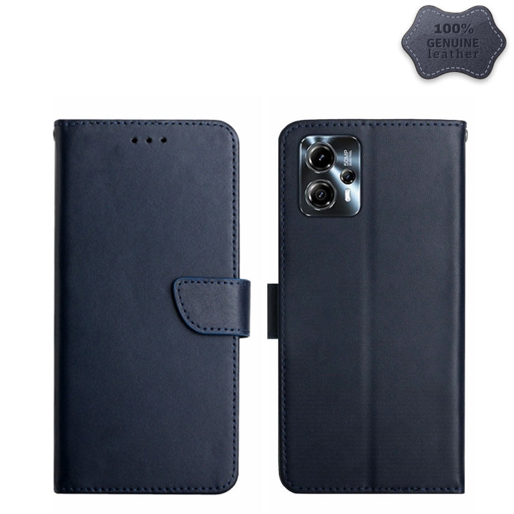 For Motorola Moto G23 4G/G13 4G Genuine Leather Fingerprint-proof Flip Phone Case(Blue) - free shipping - PMC TechLife - Order now!