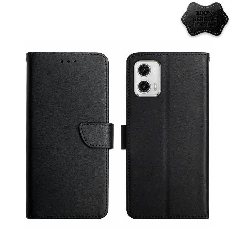 For Motorola Moto G73 5G Genuine Leather Fingerprint-proof Flip Phone Case(Black) - Motorola Cases by PMC TechLife | Online Shopping South Africa | PMC TechLife | Buy Now Pay Later Mobicred