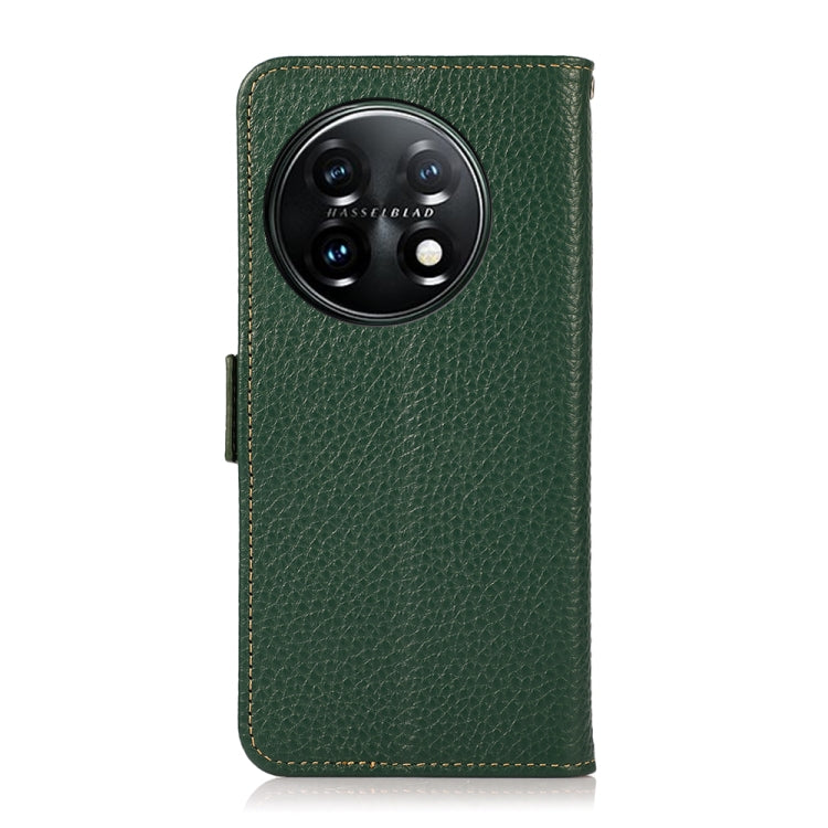 For OnePlus 11 KHAZNEH Side-Magnetic Litchi Genuine Leather RFID Phone Case(Green) - OnePlus Cases by PMC TechLife | Online Shopping South Africa | PMC TechLife | Buy Now Pay Later Mobicred