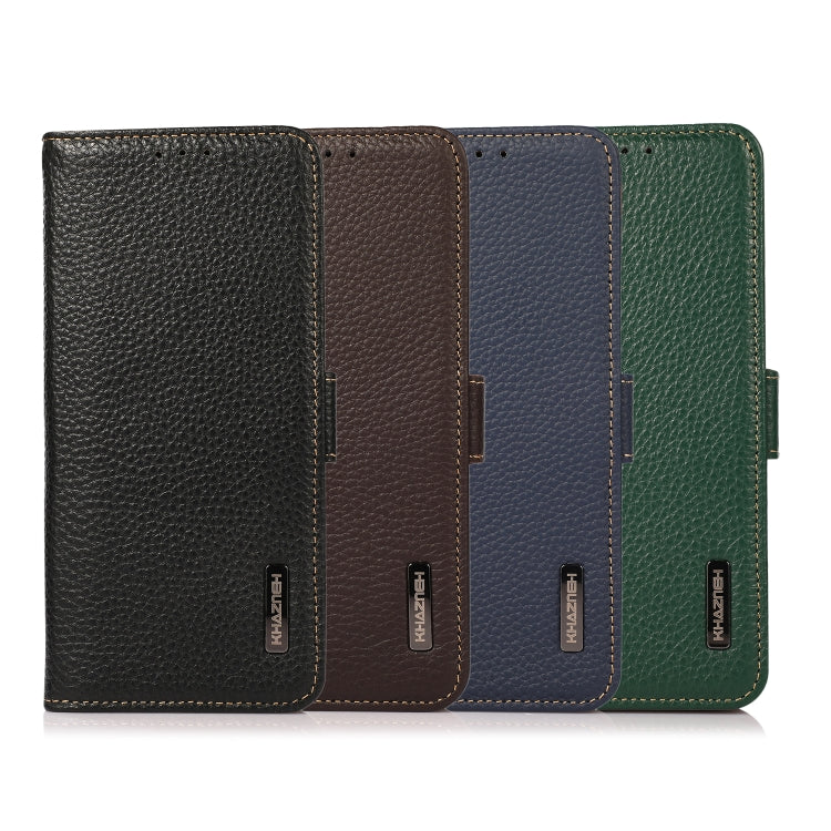 For OnePlus 11 KHAZNEH Side-Magnetic Litchi Genuine Leather RFID Phone Case(Brown) - OnePlus Cases by PMC TechLife | Online Shopping South Africa | PMC TechLife | Buy Now Pay Later Mobicred