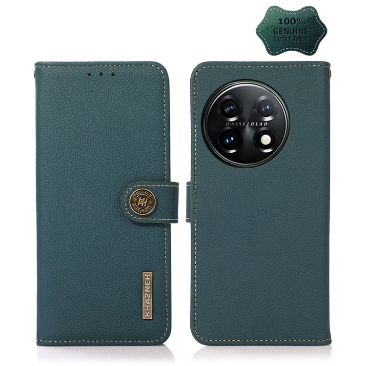 For OnePlus 11 KHAZNEH Custer Texture RFID Genuine Leather Phone Case(Green) - OnePlus Cases by PMC TechLife | Online Shopping South Africa | PMC TechLife | Buy Now Pay Later Mobicred
