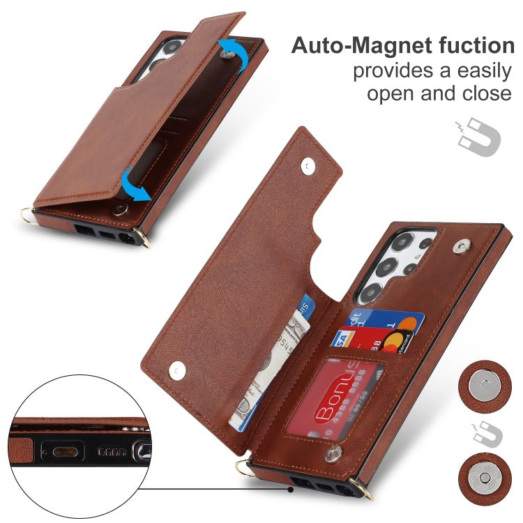 For Samsung Galaxy S23 Ultra 5G Cross-body Square Double Buckle Flip Card Bag TPU+PU Case(Brown) - Galaxy S23 Ultra 5G Cases by PMC TechLife | Online Shopping South Africa | PMC TechLife