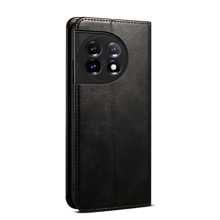 For OnePlus 11R Oil Wax Crazy Horse Texture Leather Phone Case(Black) - OnePlus Cases by PMC TechLife | Online Shopping South Africa | PMC TechLife