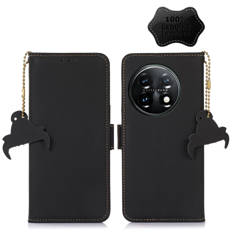 For OnePlus 11 Genuine Leather Magnetic RFID Leather Phone Case(Black) - OnePlus Cases by PMC TechLife | Online Shopping South Africa | PMC TechLife | Buy Now Pay Later Mobicred