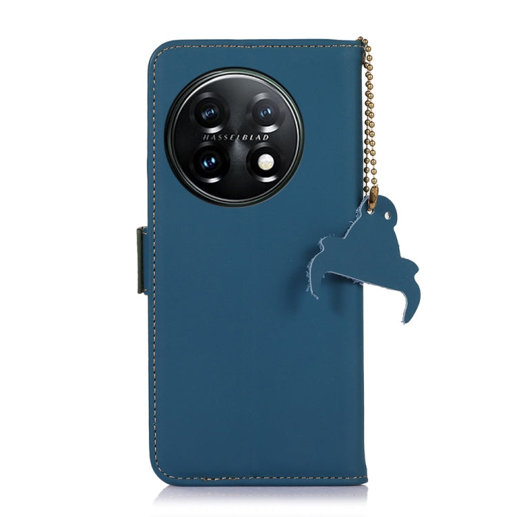 For OnePlus 11 Genuine Leather Magnetic RFID Leather Phone Case(Blue) - OnePlus Cases by PMC TechLife | Online Shopping South Africa | PMC TechLife | Buy Now Pay Later Mobicred