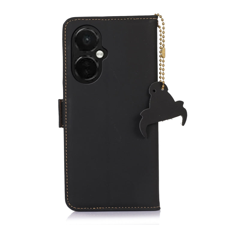 For OnePlus Nord CE 3 Lite Genuine Leather Magnetic RFID Leather Phone Case(Black) - OnePlus Cases by PMC TechLife | Online Shopping South Africa | PMC TechLife | Buy Now Pay Later Mobicred