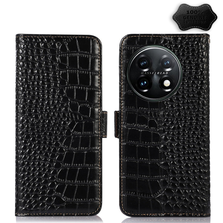 For OnePlus 11 5G Crocodile Top Layer Cowhide RFID Leather Phone Case(Black) - OnePlus Cases by PMC TechLife | Online Shopping South Africa | PMC TechLife | Buy Now Pay Later Mobicred