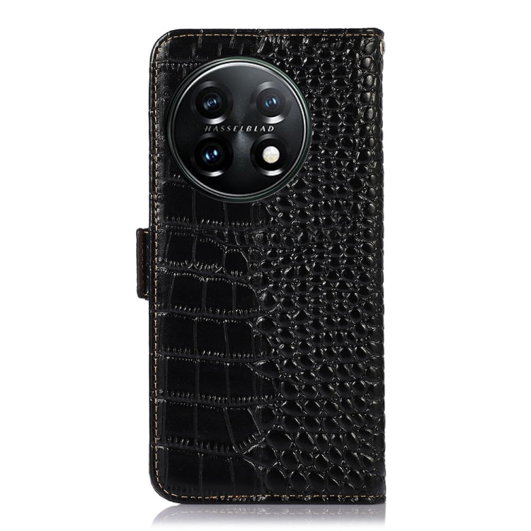 For OnePlus 11 5G Crocodile Top Layer Cowhide RFID Leather Phone Case(Black) - OnePlus Cases by PMC TechLife | Online Shopping South Africa | PMC TechLife | Buy Now Pay Later Mobicred
