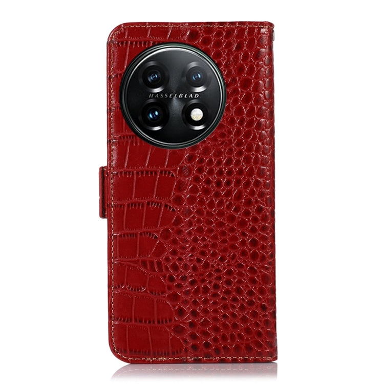 For OnePlus 11 5G Crocodile Top Layer Cowhide RFID Leather Phone Case(Red) - OnePlus Cases by PMC TechLife | Online Shopping South Africa | PMC TechLife | Buy Now Pay Later Mobicred