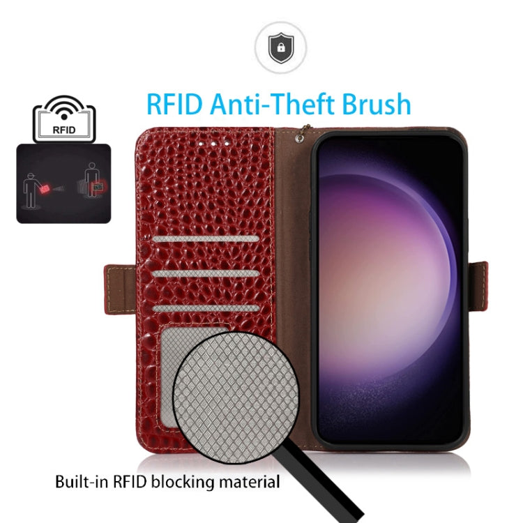 For OnePlus Nord CE 3 Lite Crocodile Top Layer Cowhide RFID Leather Phone Case(Red) - OnePlus Cases by PMC TechLife | Online Shopping South Africa | PMC TechLife | Buy Now Pay Later Mobicred