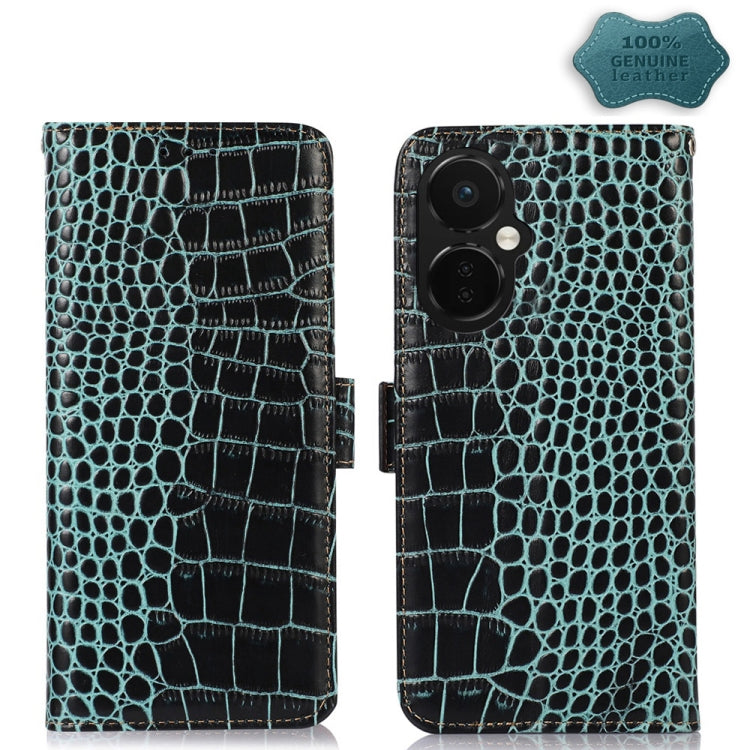 For OnePlus Nord CE 3 Lite Crocodile Top Layer Cowhide RFID Leather Phone Case(Green) - OnePlus Cases by PMC TechLife | Online Shopping South Africa | PMC TechLife | Buy Now Pay Later Mobicred