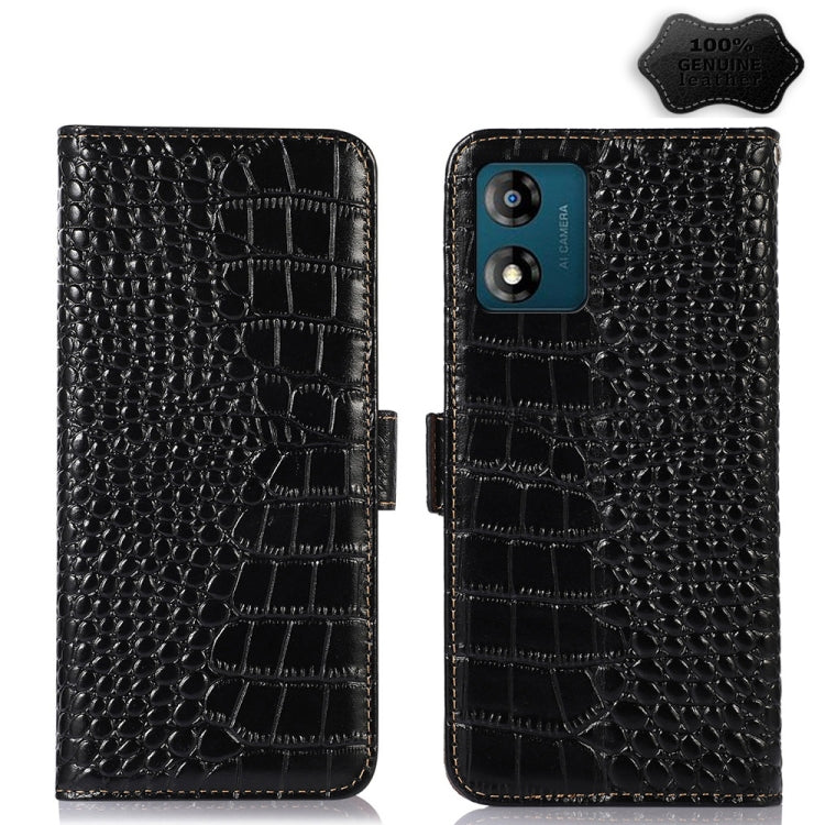 For Motorola Moto E13 4G 2023 Crocodile Top Layer Cowhide RFID Leather Phone Case(Black) - Motorola Cases by PMC TechLife | Online Shopping South Africa | PMC TechLife | Buy Now Pay Later Mobicred
