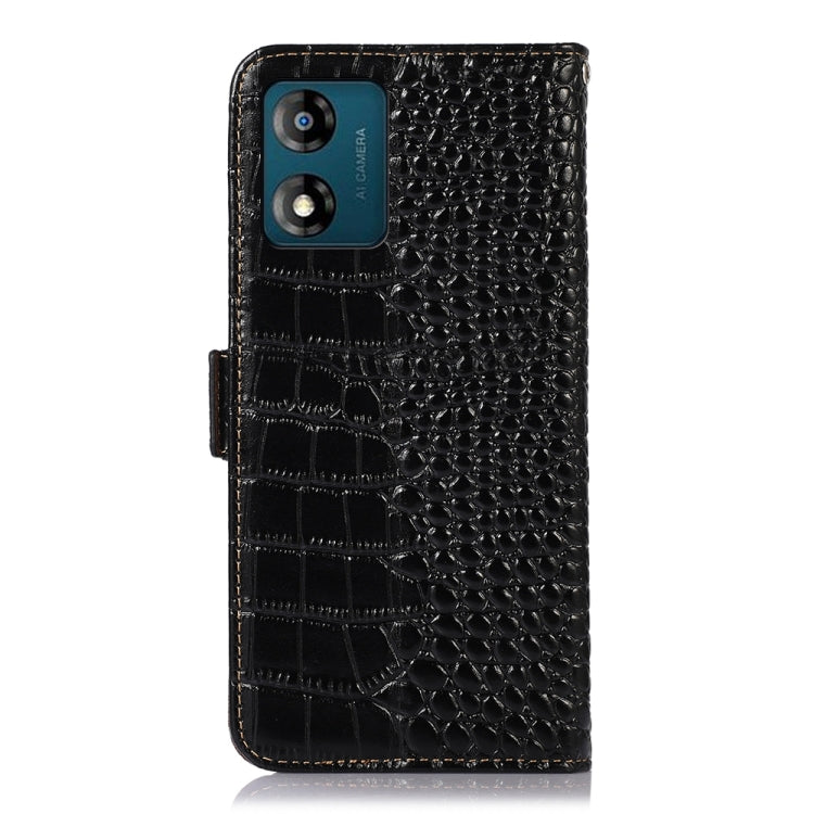 For Motorola Moto E13 4G 2023 Crocodile Top Layer Cowhide RFID Leather Phone Case(Black) - Motorola Cases by PMC TechLife | Online Shopping South Africa | PMC TechLife | Buy Now Pay Later Mobicred