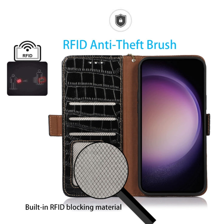 For Motorola Moto E13 4G 2023 Crocodile Top Layer Cowhide RFID Leather Phone Case(Black) - Motorola Cases by PMC TechLife | Online Shopping South Africa | PMC TechLife | Buy Now Pay Later Mobicred