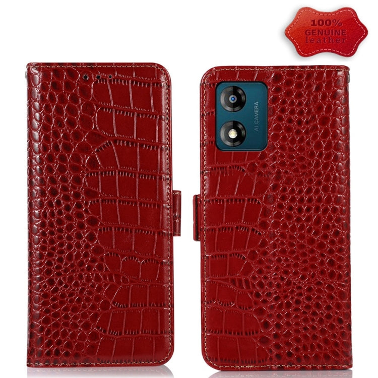 For Motorola Moto E13 4G 2023 Crocodile Top Layer Cowhide RFID Leather Phone Case(Red) - Motorola Cases by PMC TechLife | Online Shopping South Africa | PMC TechLife | Buy Now Pay Later Mobicred