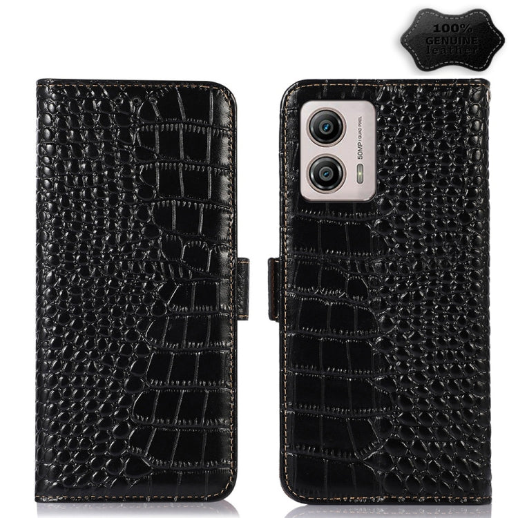 For Motorola Moto G53 5G Crocodile Top Layer Cowhide RFID Leather Phone Case(Black) - Motorola Cases by PMC TechLife | Online Shopping South Africa | PMC TechLife | Buy Now Pay Later Mobicred